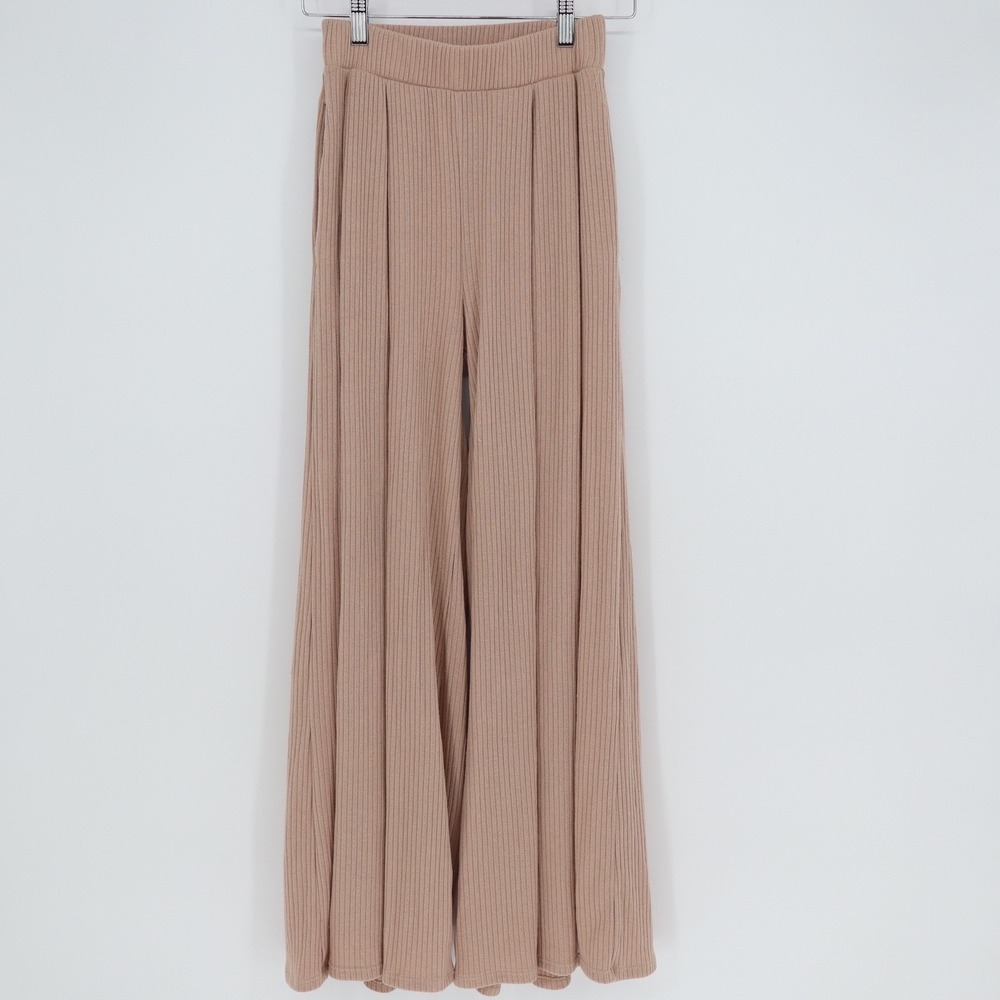 By Together Ribbed Wide Leg Palazzo Pants Mauve Pink High Waist Small